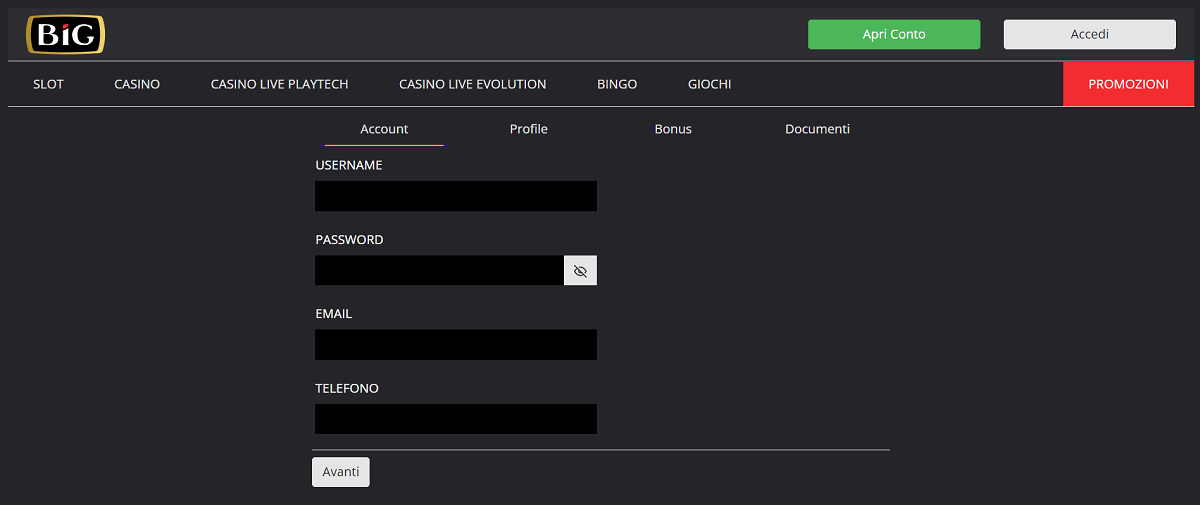 Big casino registrazione