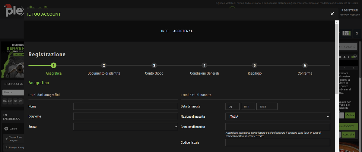 Plexbet registrazione
